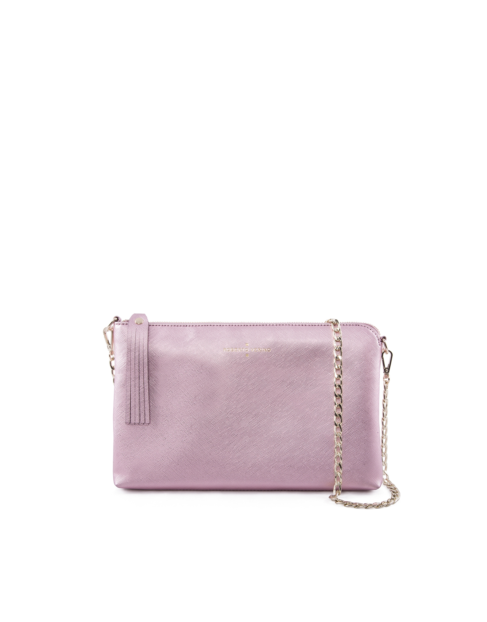 Clutch piel saffiano rosa metalizado