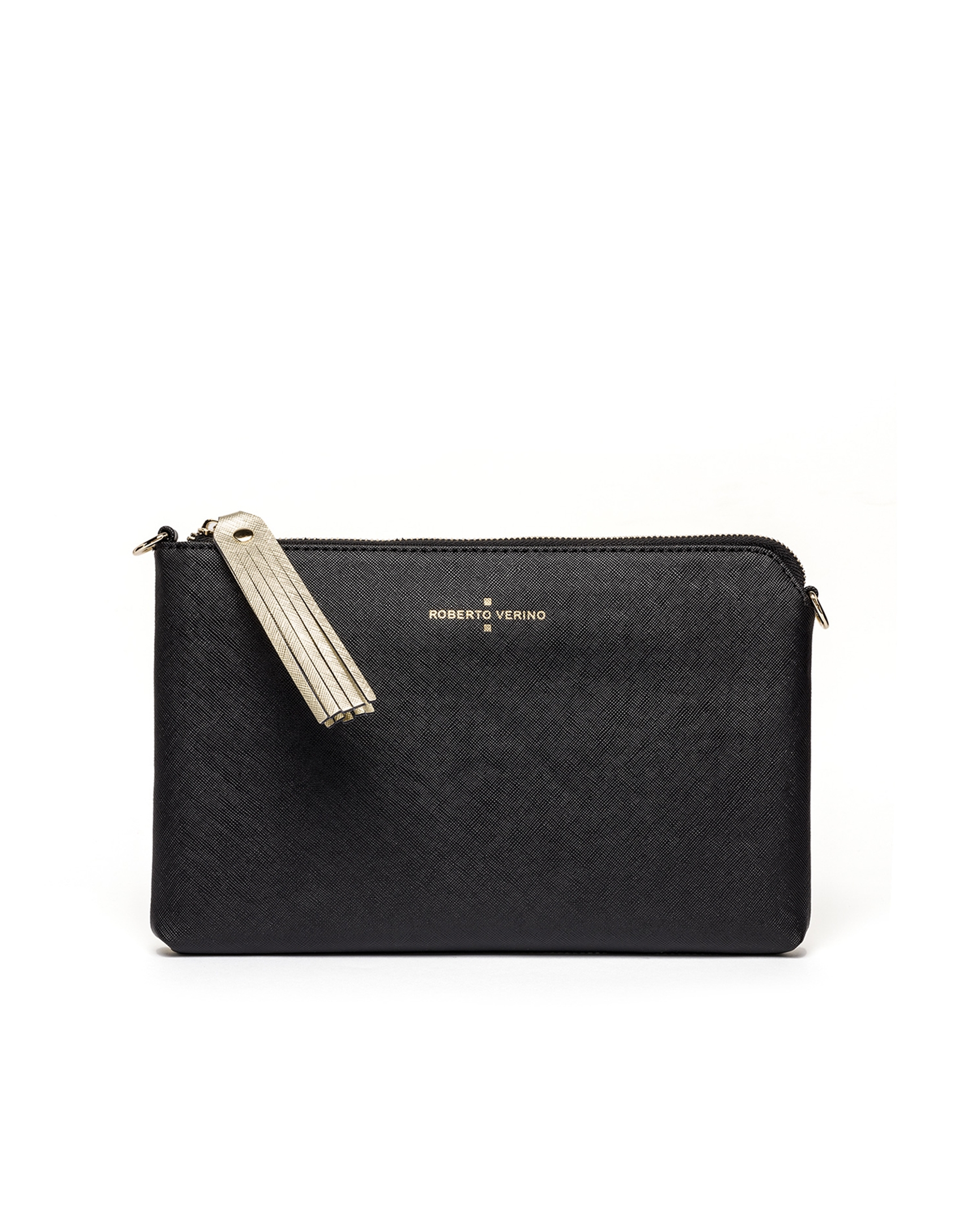 Bolso clutch piel saffiano negro/dorado Lisa