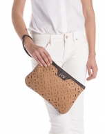 Geometric die cut leather clutch bag