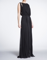 Black long party dress with draped front