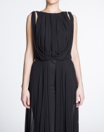 Black long party dress with draped front