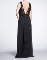 Black long party dress with draped front