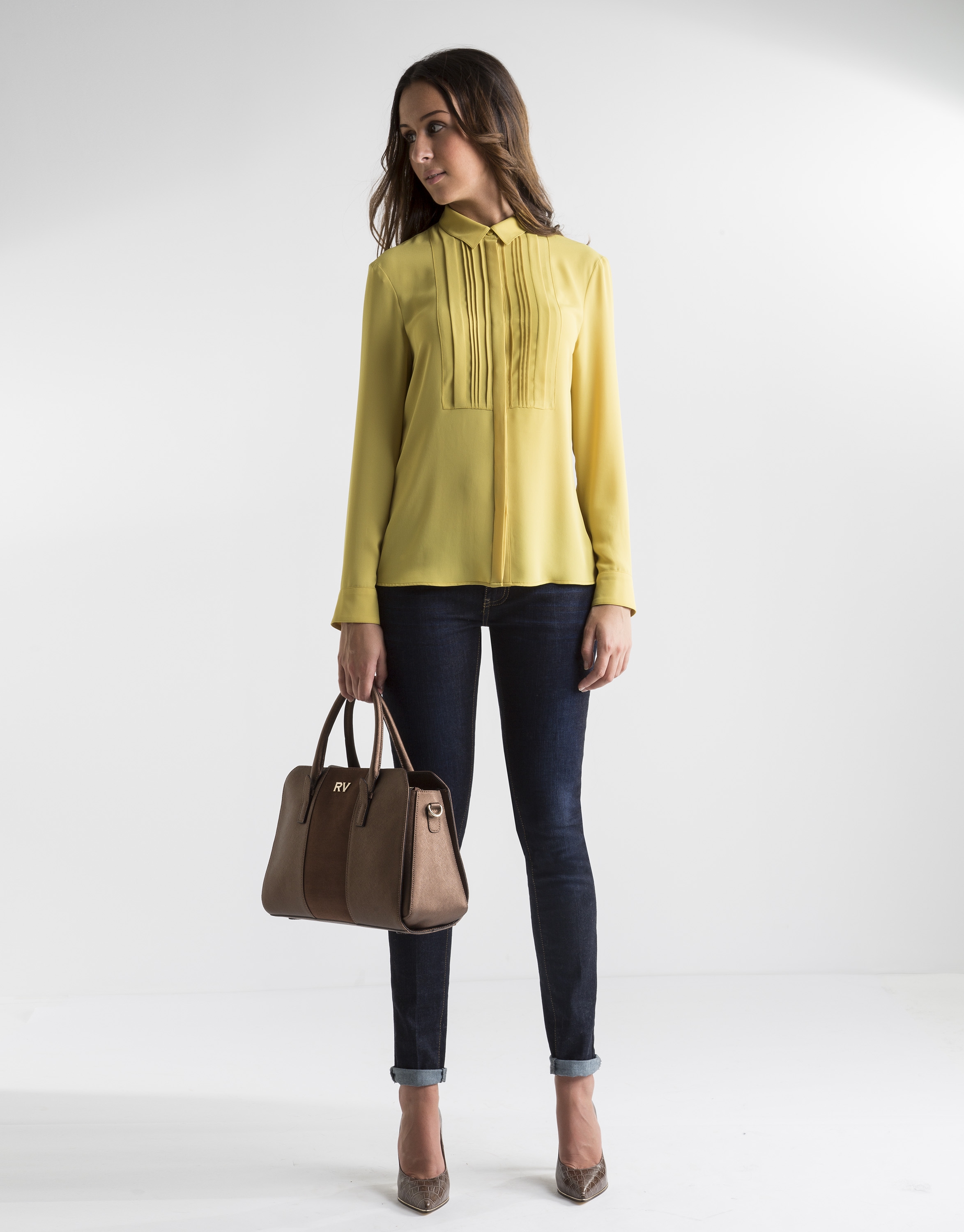 Yellow shirt with pin tucks