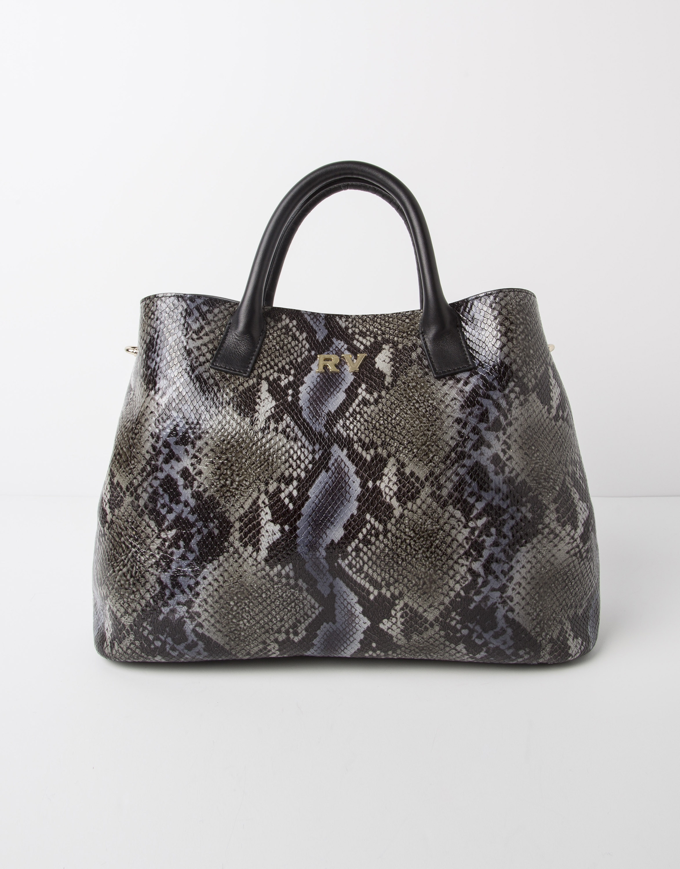 Green python print leather satchel