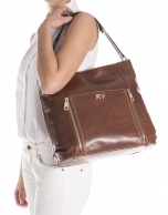 Brown buffalo leather shopping bag 