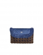 Blue raffia clutch bag