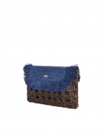 Blue raffia clutch bag