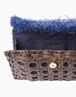 Blue raffia clutch bag