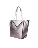 Metalized tricolor Saffiano leather shopping bag 