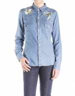 Jeans shirt with embroidered flower