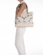 White Saffiano leather shopping bag