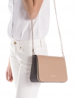 Natural color block Saffiano leather shoulder bag