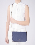 Blue color block Saffiano leather shoulder bag