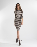 Brown geometric print knit dress