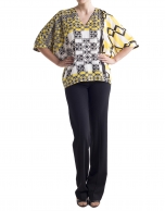 Yellow geometric print loose shirt