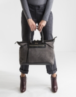 Grey suede satchel