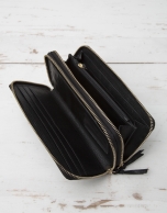 Black cowhide leather billfold with double zipper