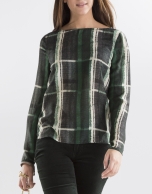 Blusa cuadros tonos verdes