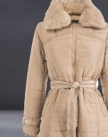 Long beige quilted trench coat