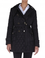 Black diamond print quilted trench coat