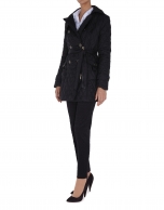 Black diamond print quilted trench coat