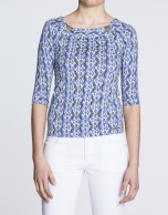 Geometric print boat neck top 