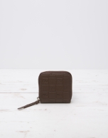 Brown change purse with logo