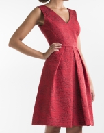 Red jacquard dress with full skirt