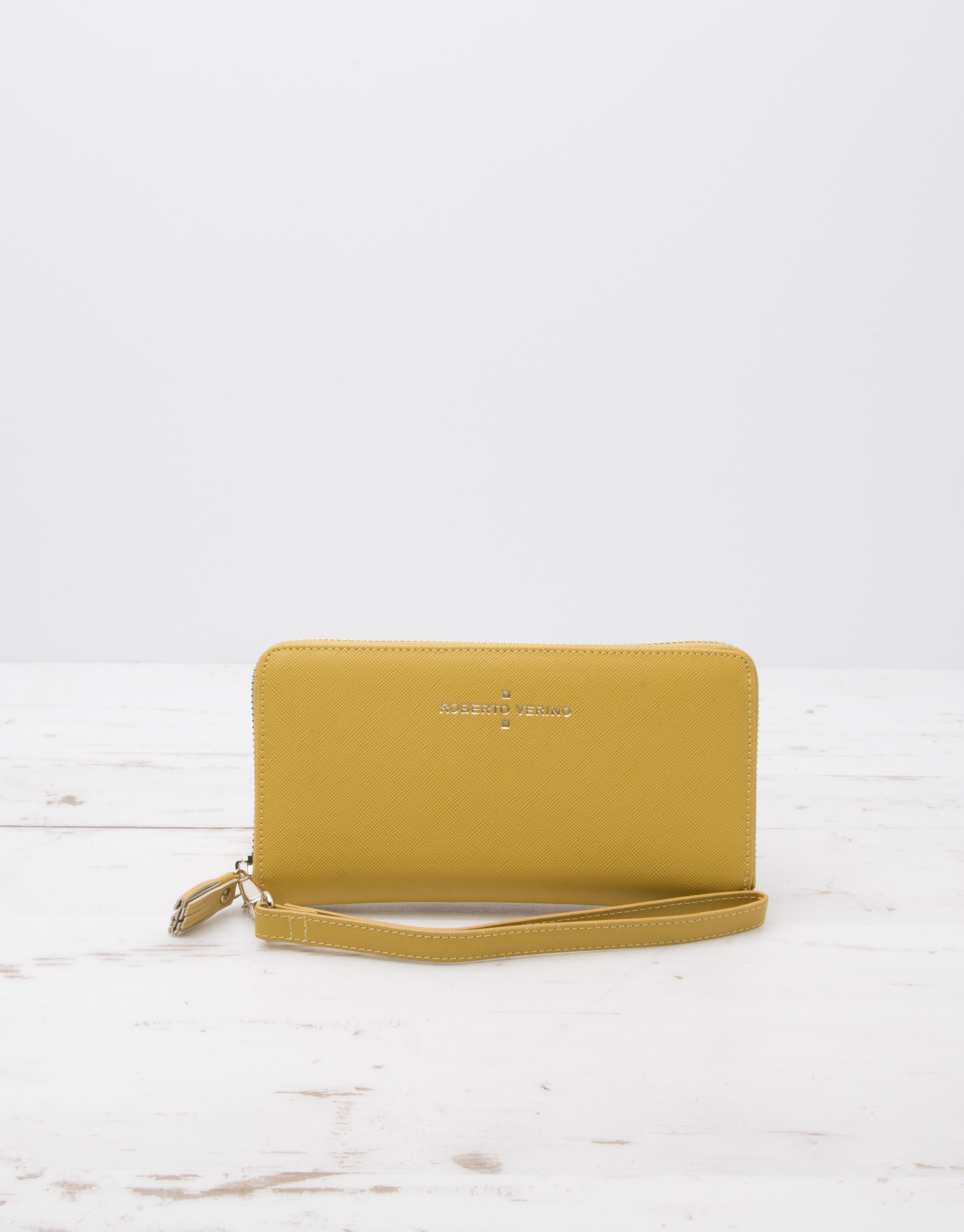 Yellow billfold with strap