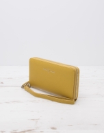 Yellow billfold with strap