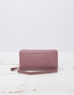 Pink billfold with strap