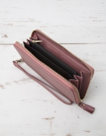 Pink billfold with strap