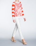 Coral striped print linen top 