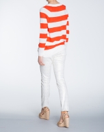 Coral striped print linen top 