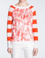 Coral striped print linen top 