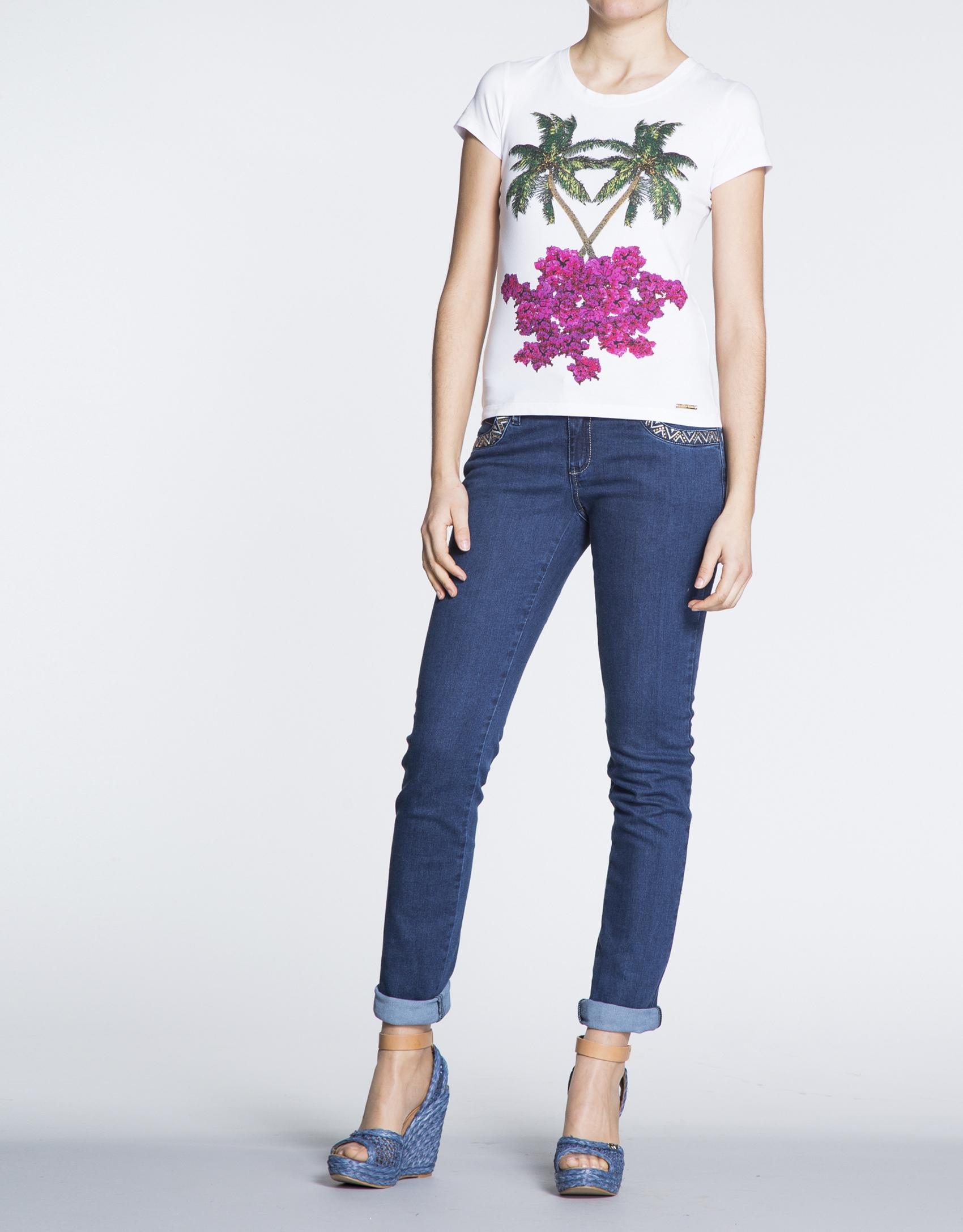 White palm tree print cotton top