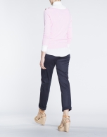 Pink boat neck sweater with gold buttons