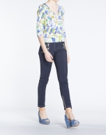 Feather print three-quarter sleeve top 