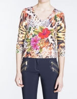 Floral print three quarter sleeve top 