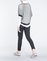 Black, beige and silver open knit bat sleeve sweater 