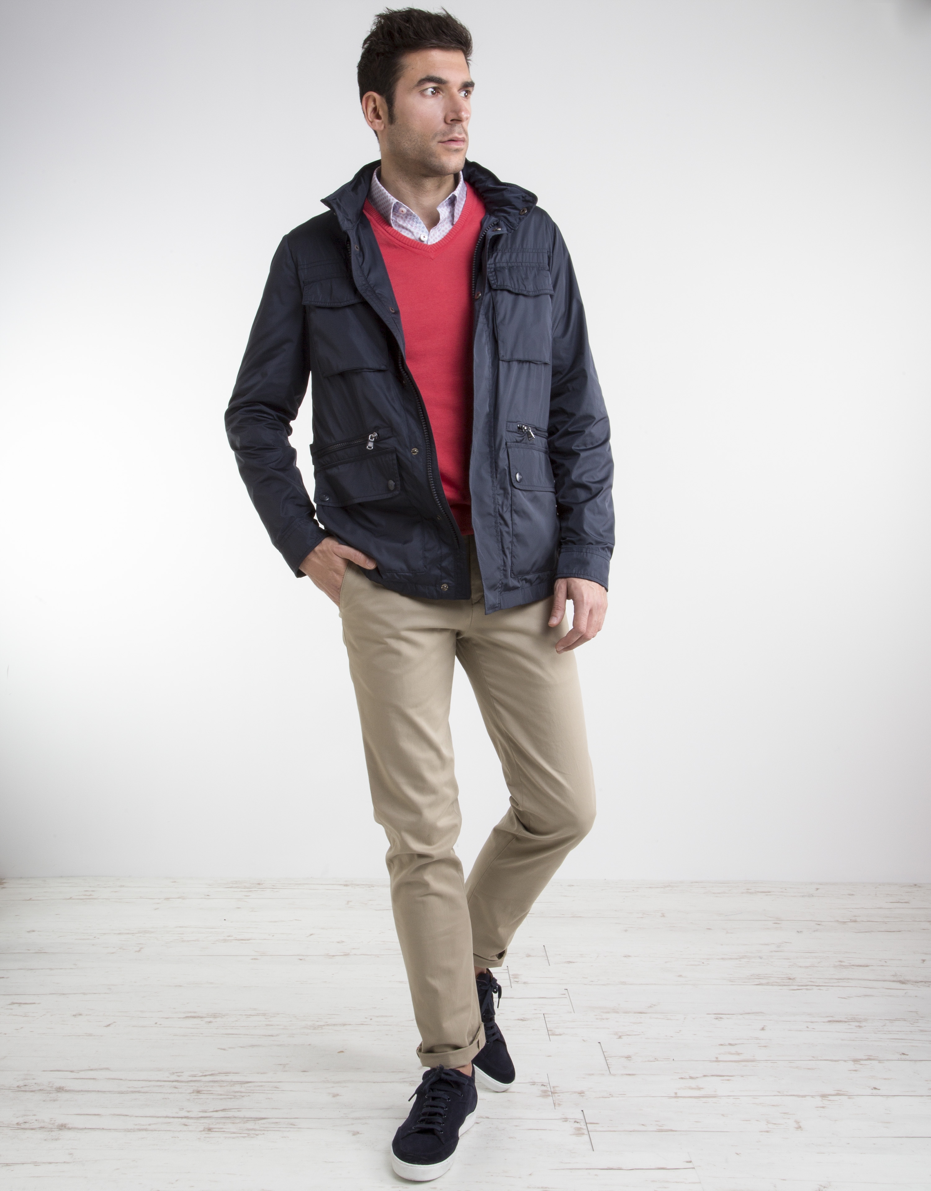 Navy blue parka with four pockets