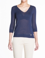 Blue V-neck linen sweater 