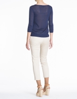 Blue V-neck linen sweater 