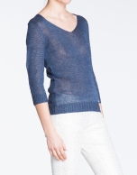 Navy blue V-neck linen sweater 