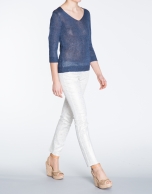 Navy blue V-neck linen sweater 