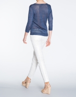 Navy blue V-neck linen sweater 