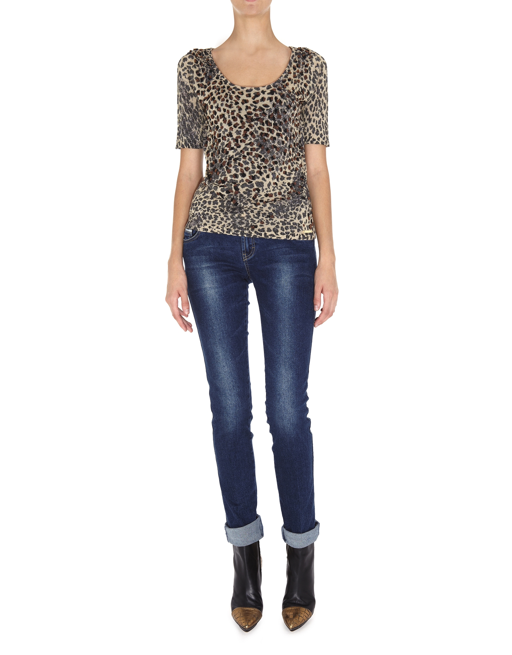 Animal print lurex short-sleeved top 