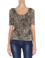 Animal print lurex short-sleeved top 