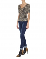 Animal print lurex short-sleeved top 