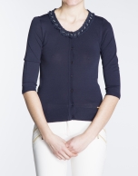 Navy blue sweater with beaded neck 